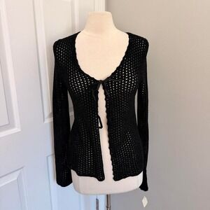 DEADSTOCK Y2K BLACK IT'S OUR TIME CROCHET KNIT CARDIGAN